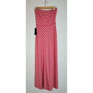 NWT $98 The Limited Womens Strapless Maxi Dress Size S Pink Gray Stripes Jersey